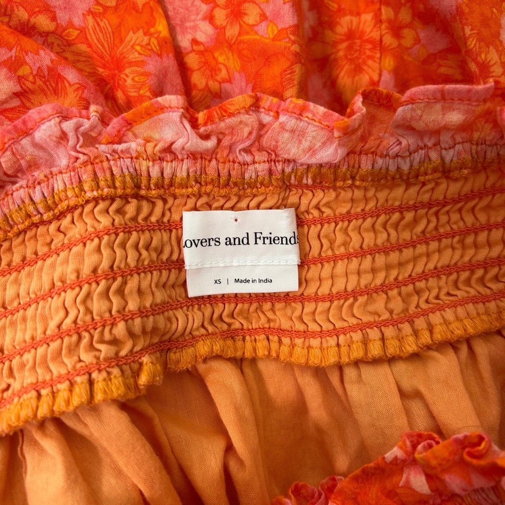 Revolve RESTON ROMPER Size XS Mitsy Ditsy Floral Orange Pink Cotton Strapless - Picture 3 of 7
